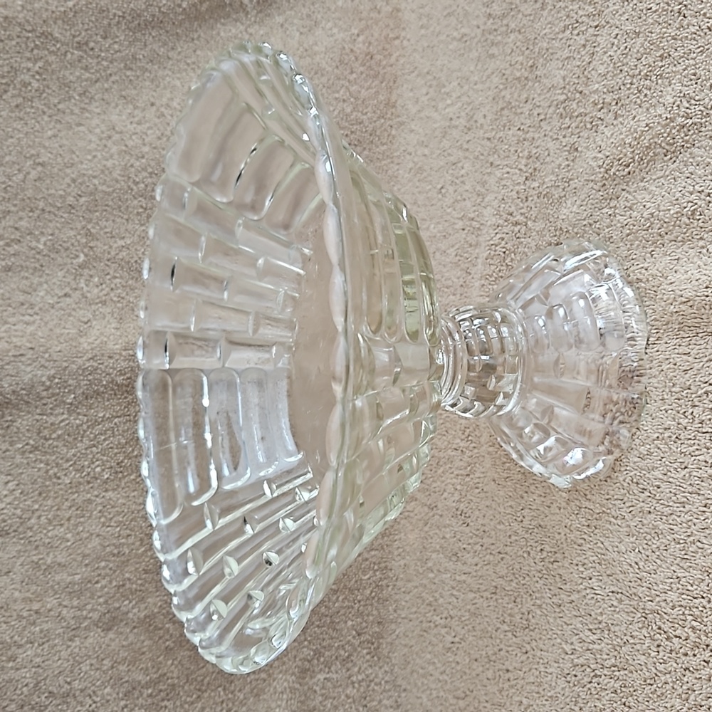 Pedestal Fruit/Candy Bowl Jeanette Glass Co Louisa Basketweave Clear Vintage T17 - Picture 2 of 8